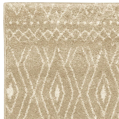 8' Sand And Ivory Geometric Power Loom Runner Rug