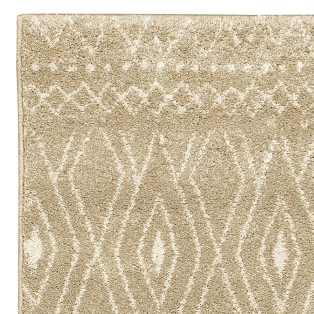 8' Sand And Ivory Geometric Power Loom Runner Rug