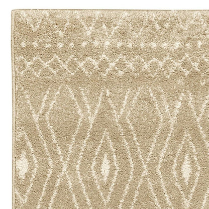 8' Sand And Ivory Geometric Power Loom Runner Rug