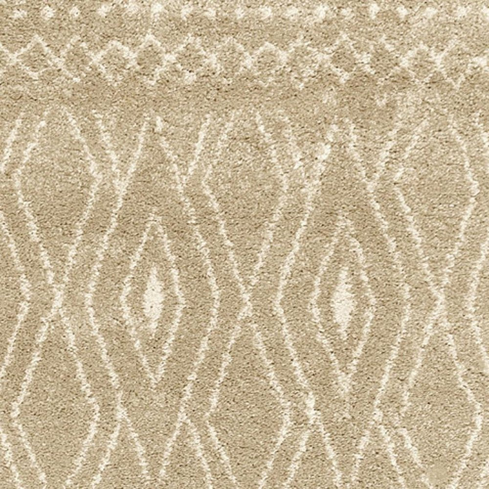 8' Sand And Ivory Geometric Power Loom Runner Rug