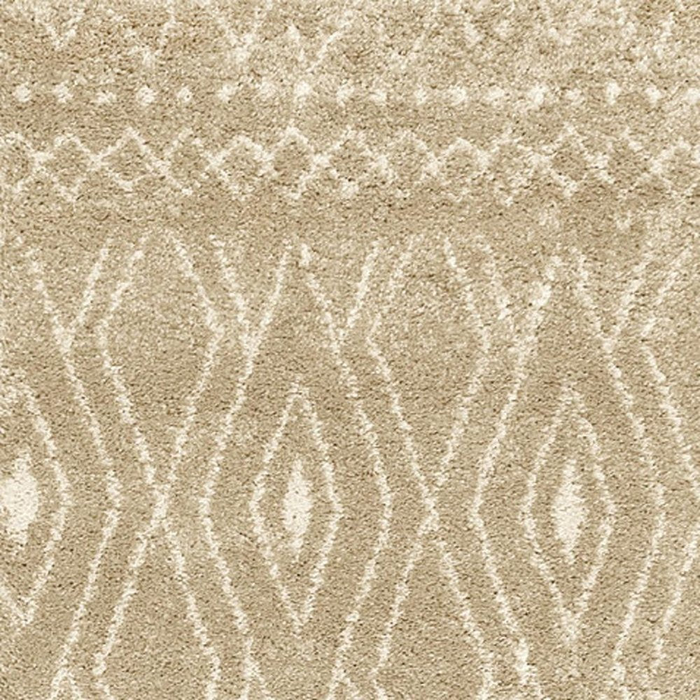 8' Sand And Ivory Geometric Power Loom Runner Rug