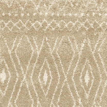 8' Sand And Ivory Geometric Power Loom Runner Rug