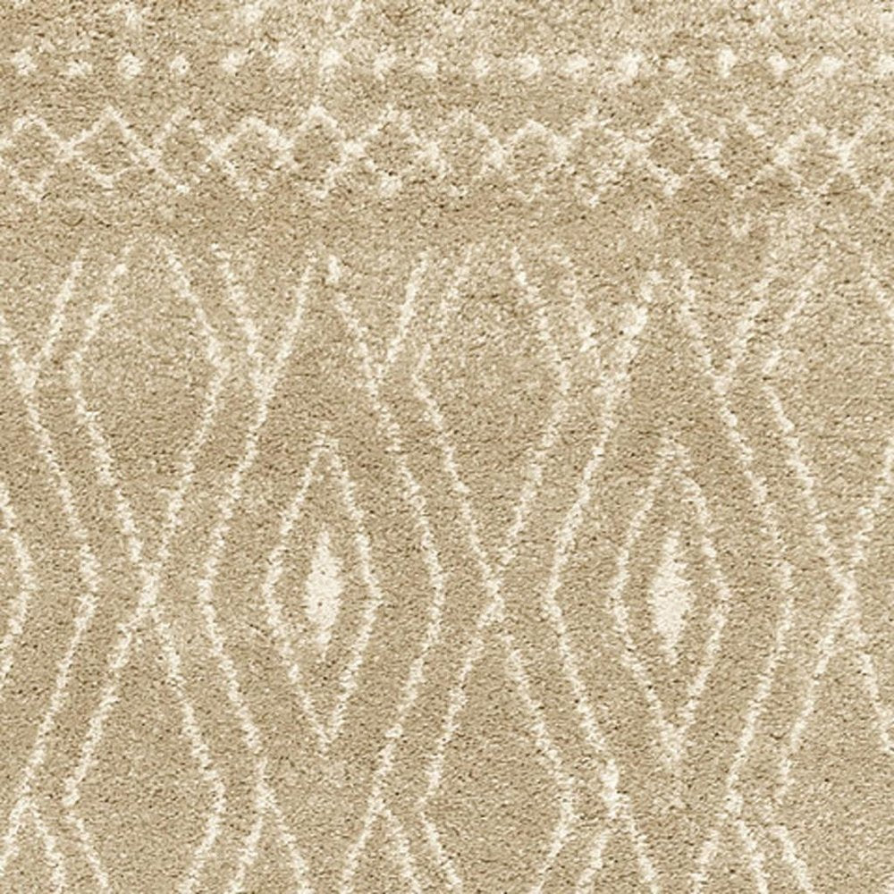 8' Sand And Ivory Geometric Power Loom Runner Rug