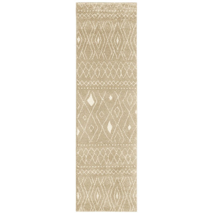 8' Sand And Ivory Geometric Power Loom Runner Rug
