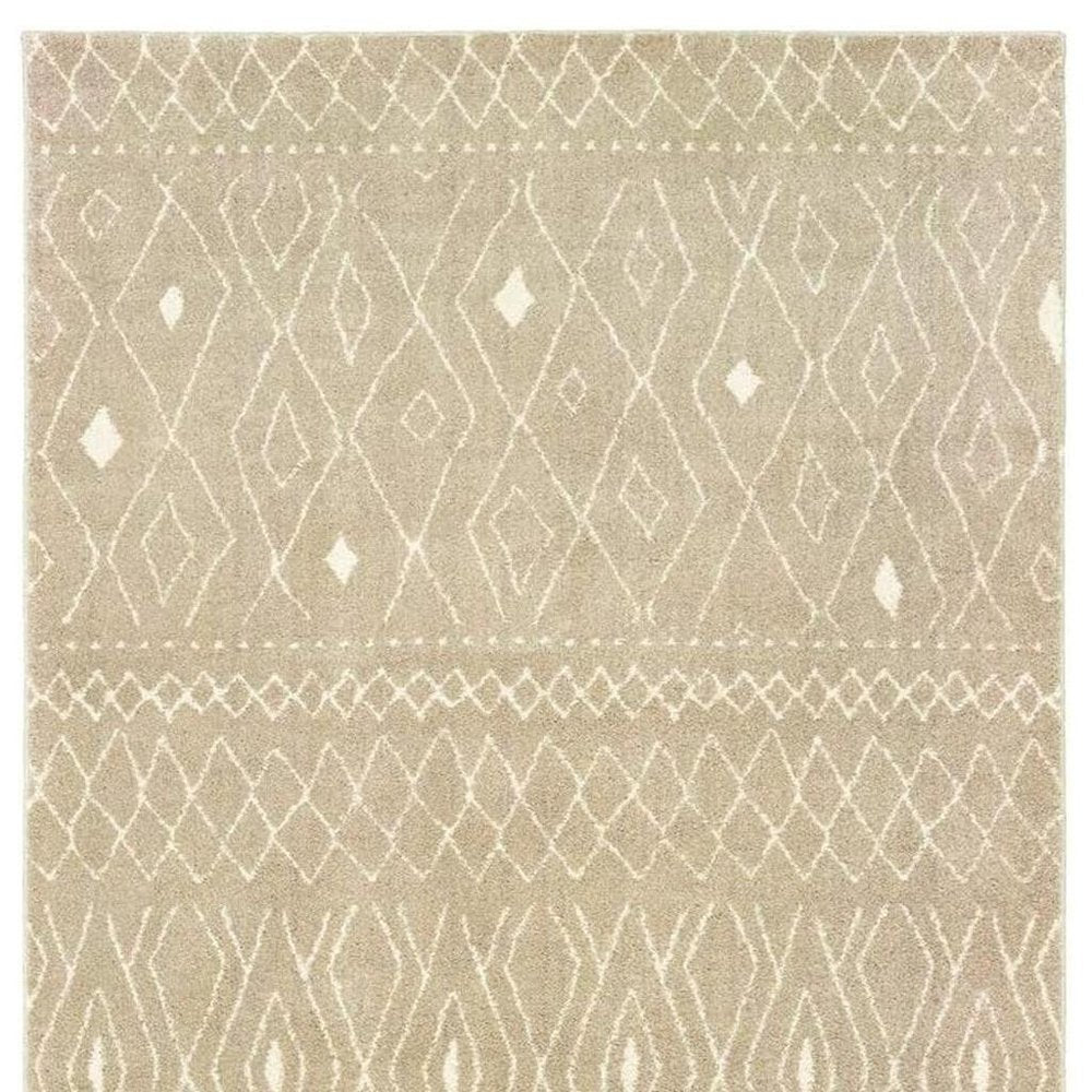 8' Sand And Ivory Geometric Power Loom Runner Rug