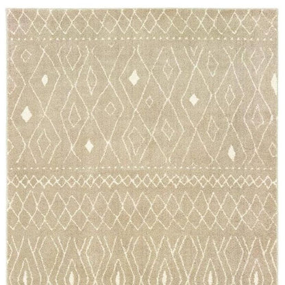 8' Sand And Ivory Geometric Power Loom Runner Rug