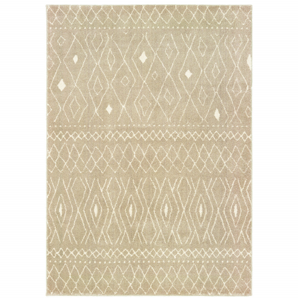 4' X 6' Sand And Ivory Geometric Power Loom Stain Resistant Area Rug