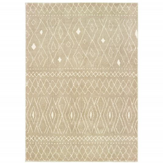 5' X 7' Sand And Ivory Geometric Power Loom Stain Resistant Area Rug