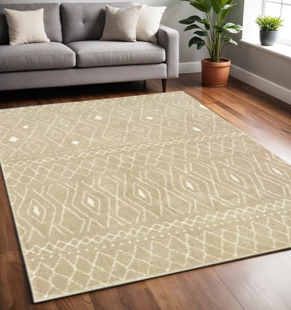 5' X 7' Sand And Ivory Geometric Power Loom Stain Resistant Area Rug