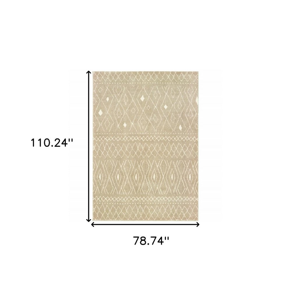 7' X 9' Sand Geometric Shag Area Rug