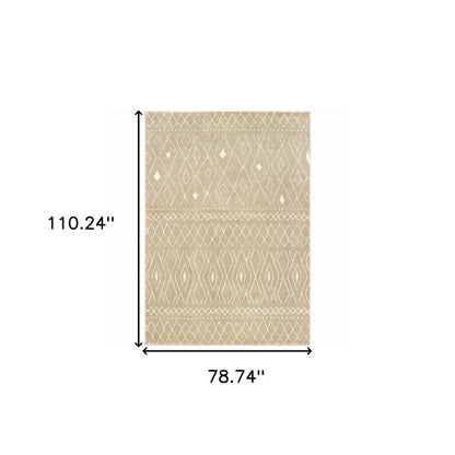 7' X 9' Sand Geometric Shag Area Rug