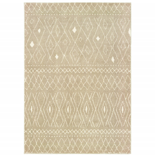 8' X 10' Sand And Ivory Geometric Power Loom Stain Resistant Area Rug