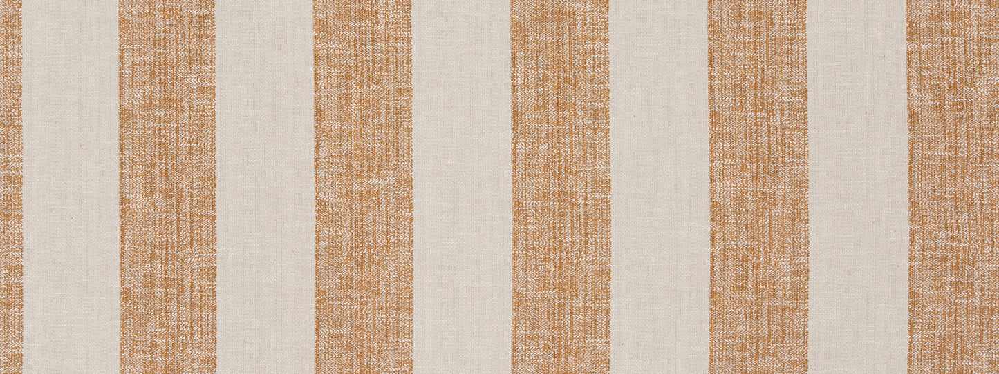 Beige and tan striped linen fabric texture with vertical woven pattern, casual upholstery style.
