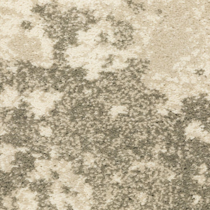 Beige and gray abstract patterned runner rug with a plush pile and cloud-like mottling.