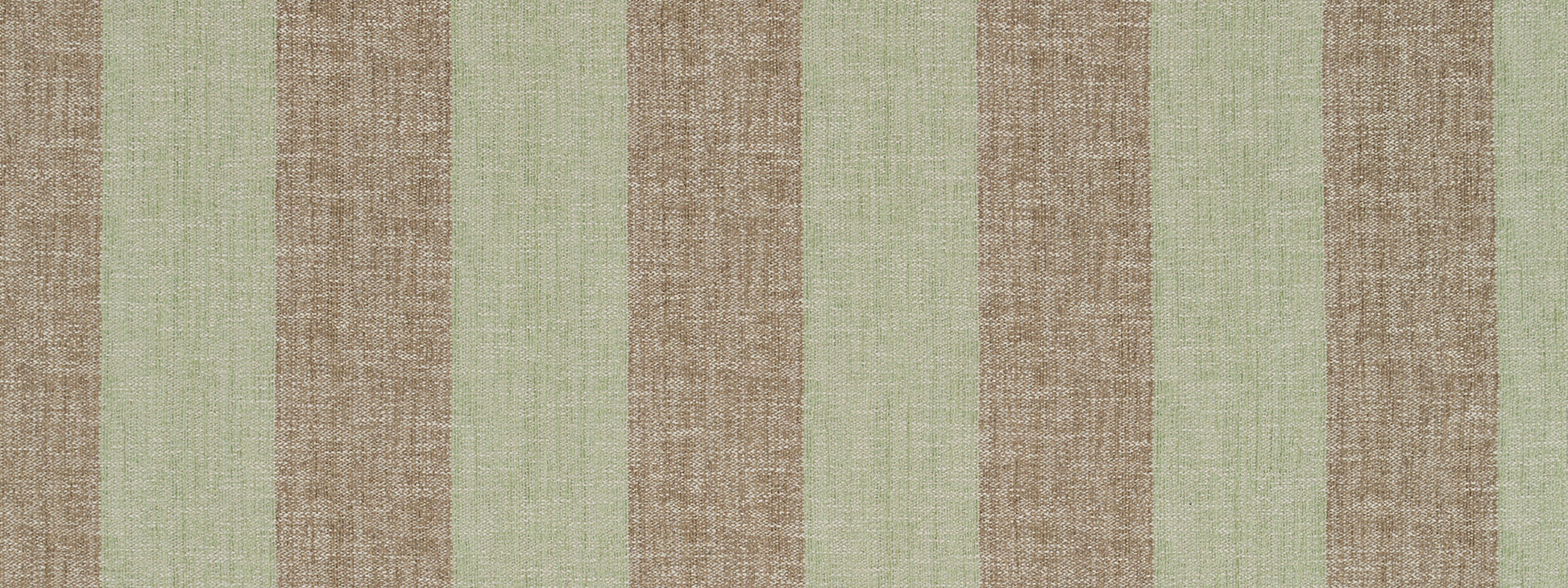 Vertical striped woven fabric in taupe and pale sage green, linen-like texture.