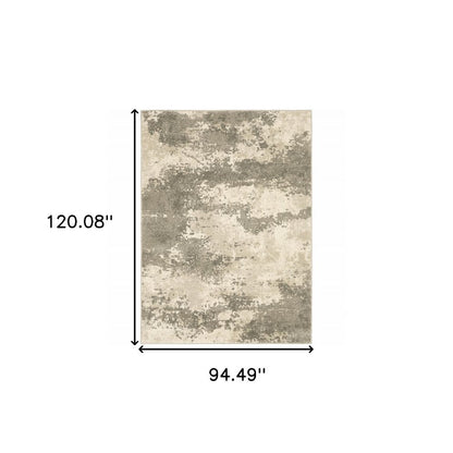 8' X 10' Beige And Grey Abstract Power Loom Stain Resistant Area Rug