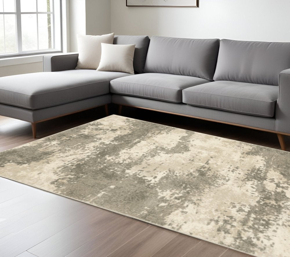 8' X 10' Beige And Grey Abstract Power Loom Stain Resistant Area Rug