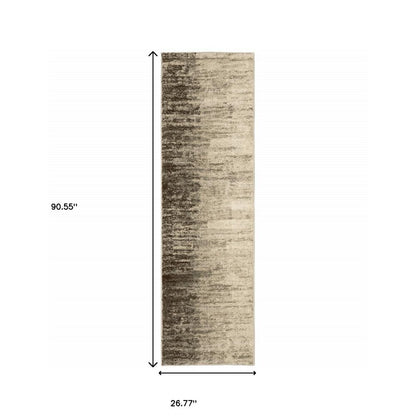 2' X 8' Beige And Grey Abstract Power Loom Stain Resistant Runner Rug