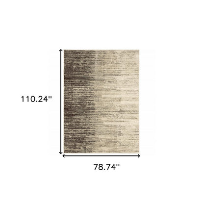 7' X 9' Beige And Ivory Abstract Shag Area Rug