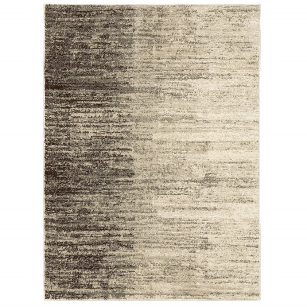Abstract beige-brown gradient rug with textured, irregular brushstroke pattern; modern neutral area rug.