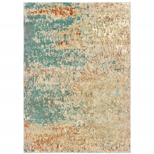 7' X 9' Blue And Ivory Abstract Shag Area Rug