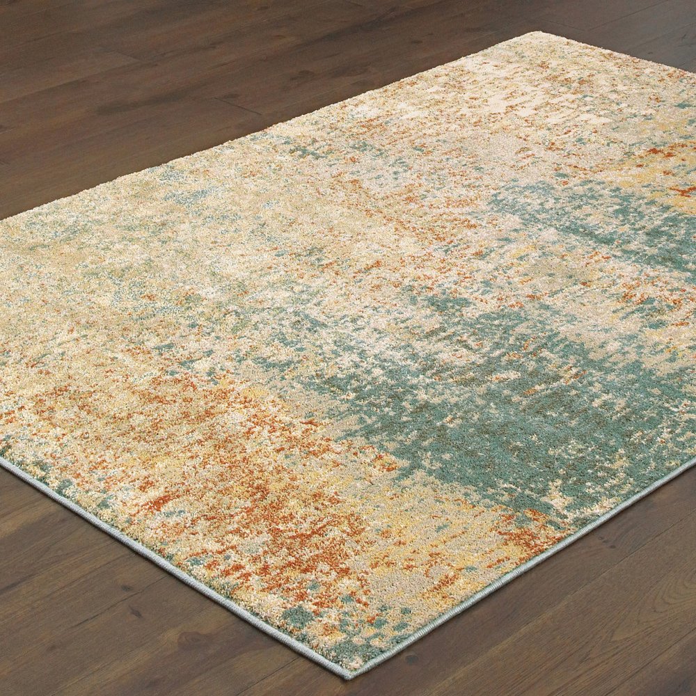 7' X 9' Blue And Ivory Abstract Shag Area Rug