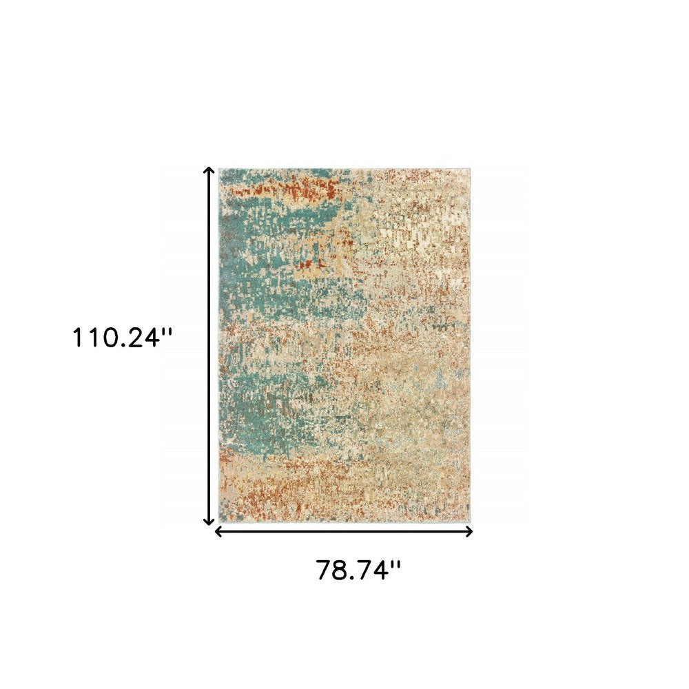 7' X 9' Blue And Ivory Abstract Shag Area Rug