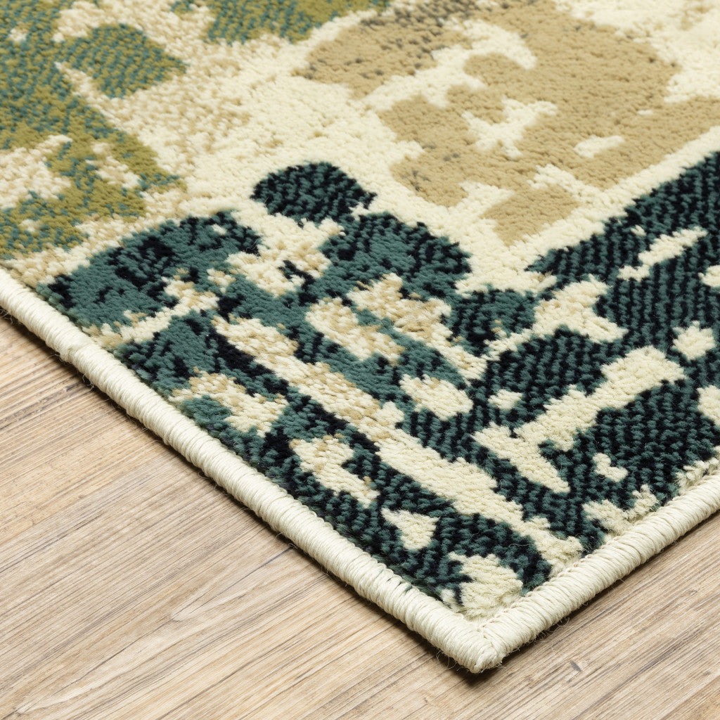 6' X 9' Beige Terracotta Green Navy And Grey Abstract Power Loom Stain Resistant Area Rug