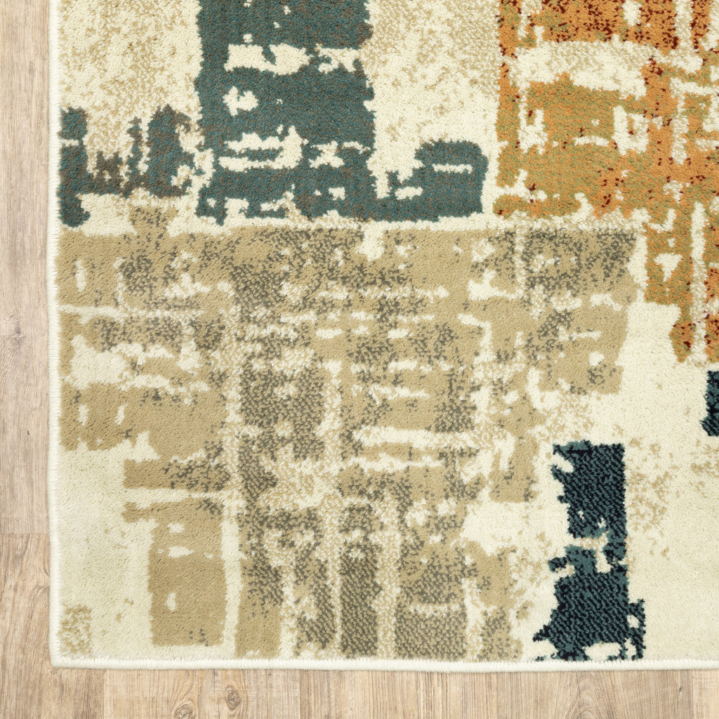 6' X 9' Beige Terracotta Green Navy And Grey Abstract Power Loom Stain Resistant Area Rug