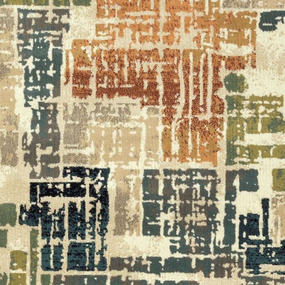 10' X 13' Beige Terracotta Green Navy And Grey Abstract Power Loom Stain Resistant Area Rug