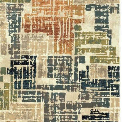 10' X 13' Beige Terracotta Green Navy And Grey Abstract Power Loom Stain Resistant Area Rug
