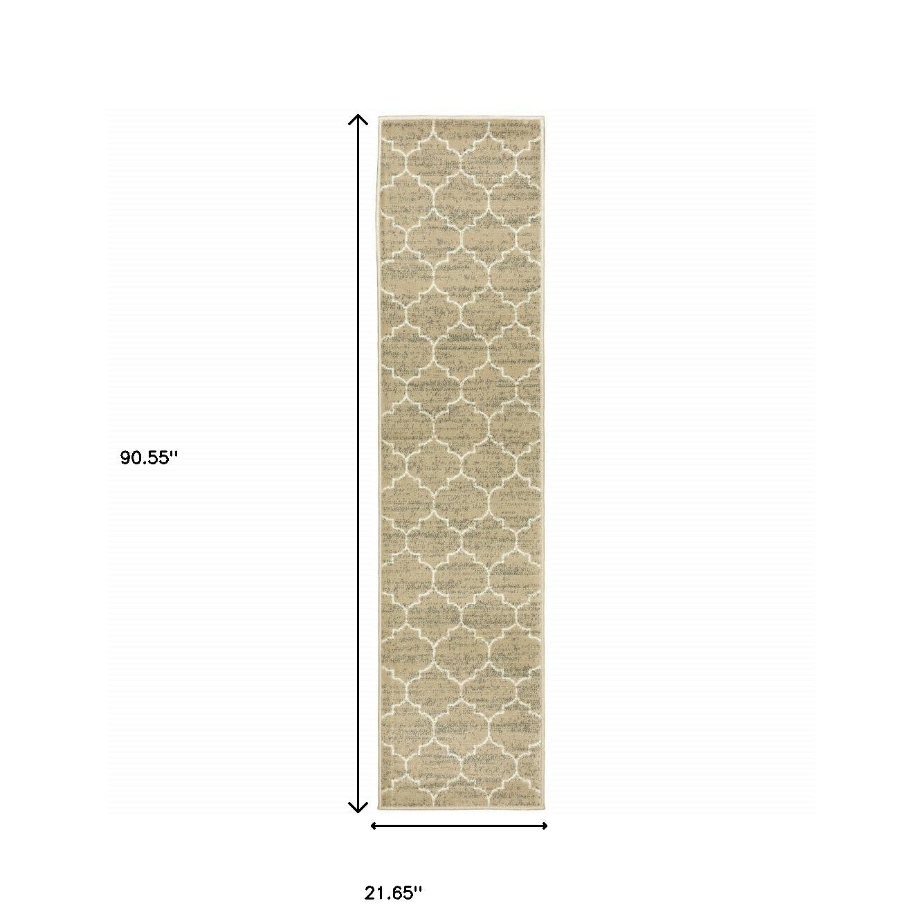 2' X 8' Beige And Ivory Geometric Power Loom Stain Resistant Runner Rug