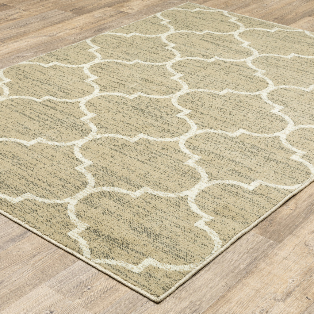 4' X 6' Beige And Ivory Geometric Power Loom Stain Resistant Area Rug