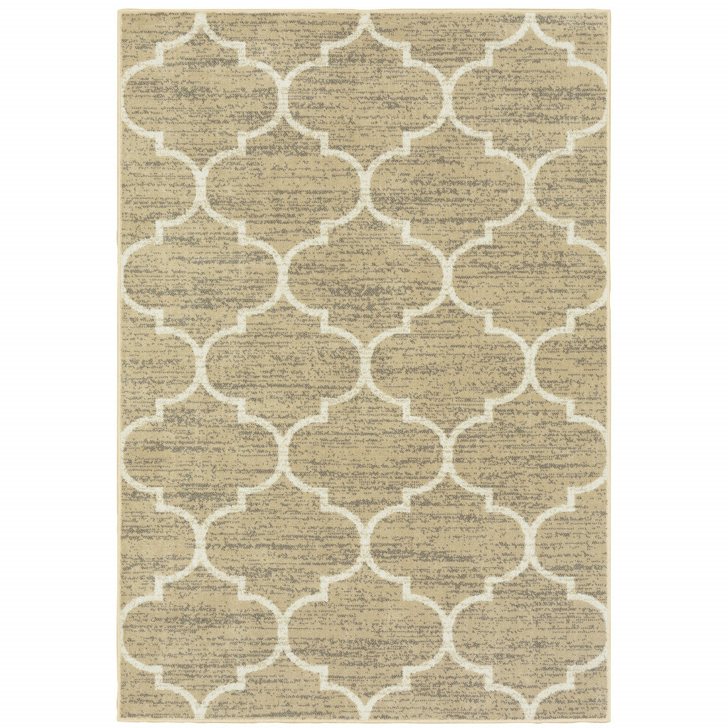 8' X 10' Beige And Ivory Geometric Power Loom Stain Resistant Area Rug