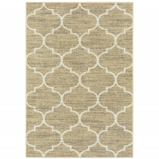 10' X 13' Beige And Ivory Geometric Power Loom Stain Resistant Area Rug