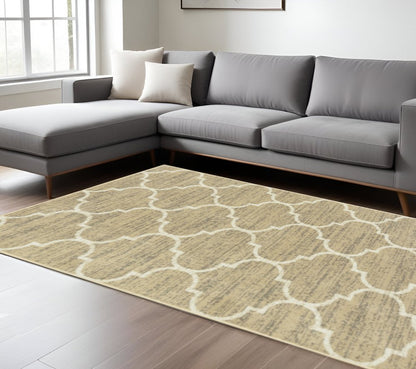 10' X 13' Beige And Ivory Geometric Power Loom Stain Resistant Area Rug