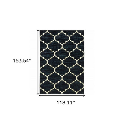 10' X 13' Navy And Ivory Geometric Power Loom Stain Resistant Area Rug