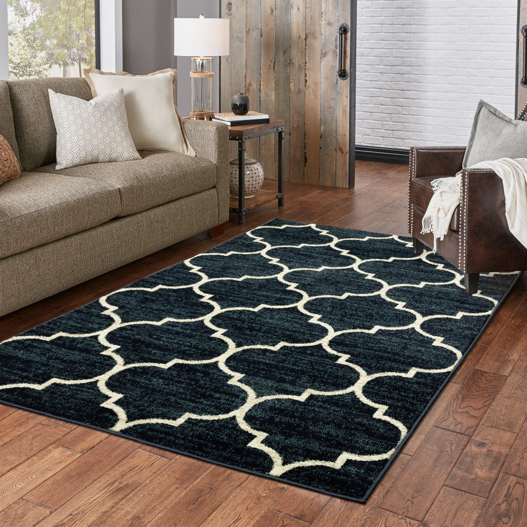 10' X 13' Navy And Ivory Geometric Power Loom Stain Resistant Area Rug