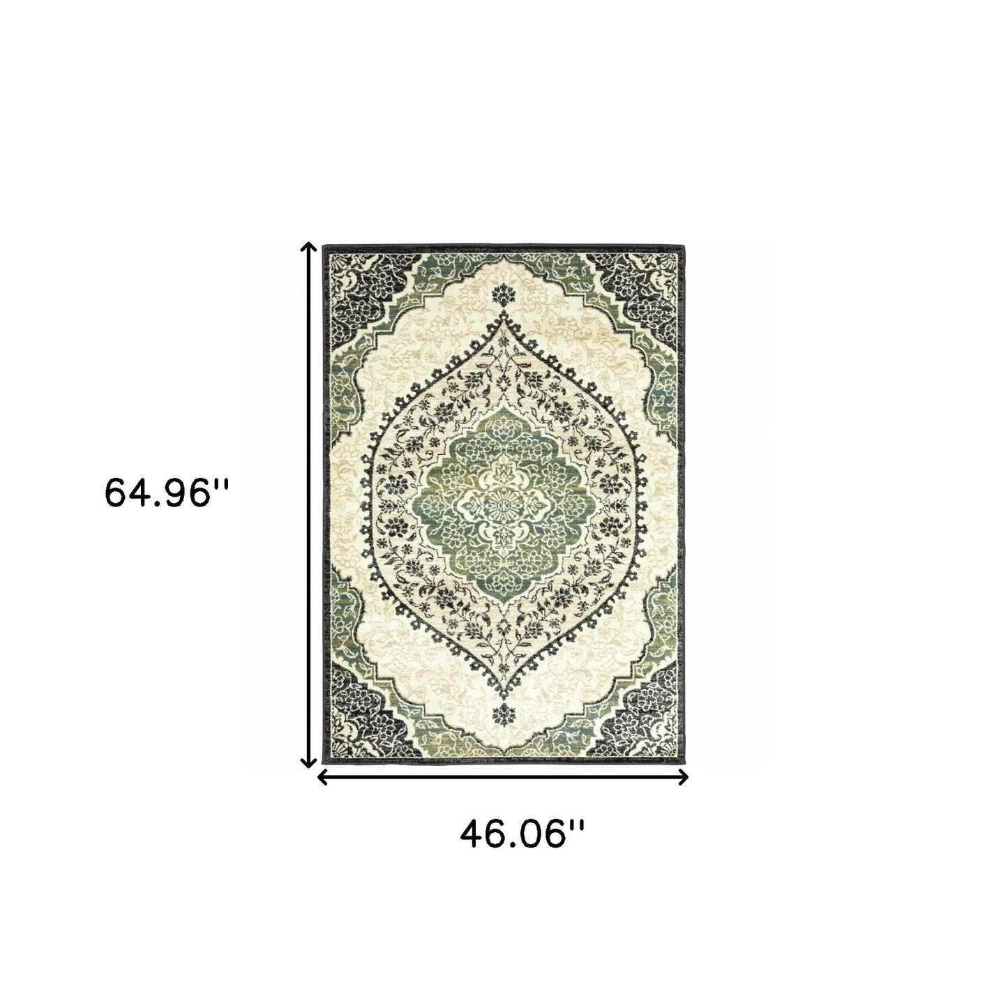 4' X 6' Ivory Navy And Green Oriental Power Loom Stain Resistant Area Rug