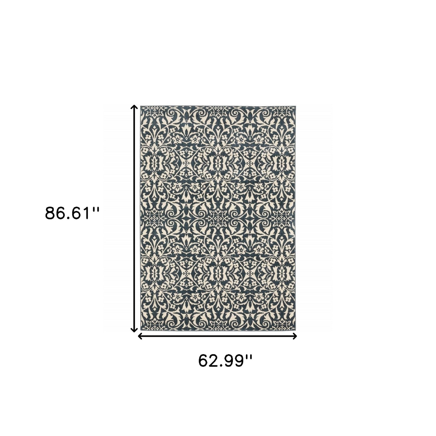 5' X 7' Blue And Ivory Floral Power Loom Stain Resistant Area Rug