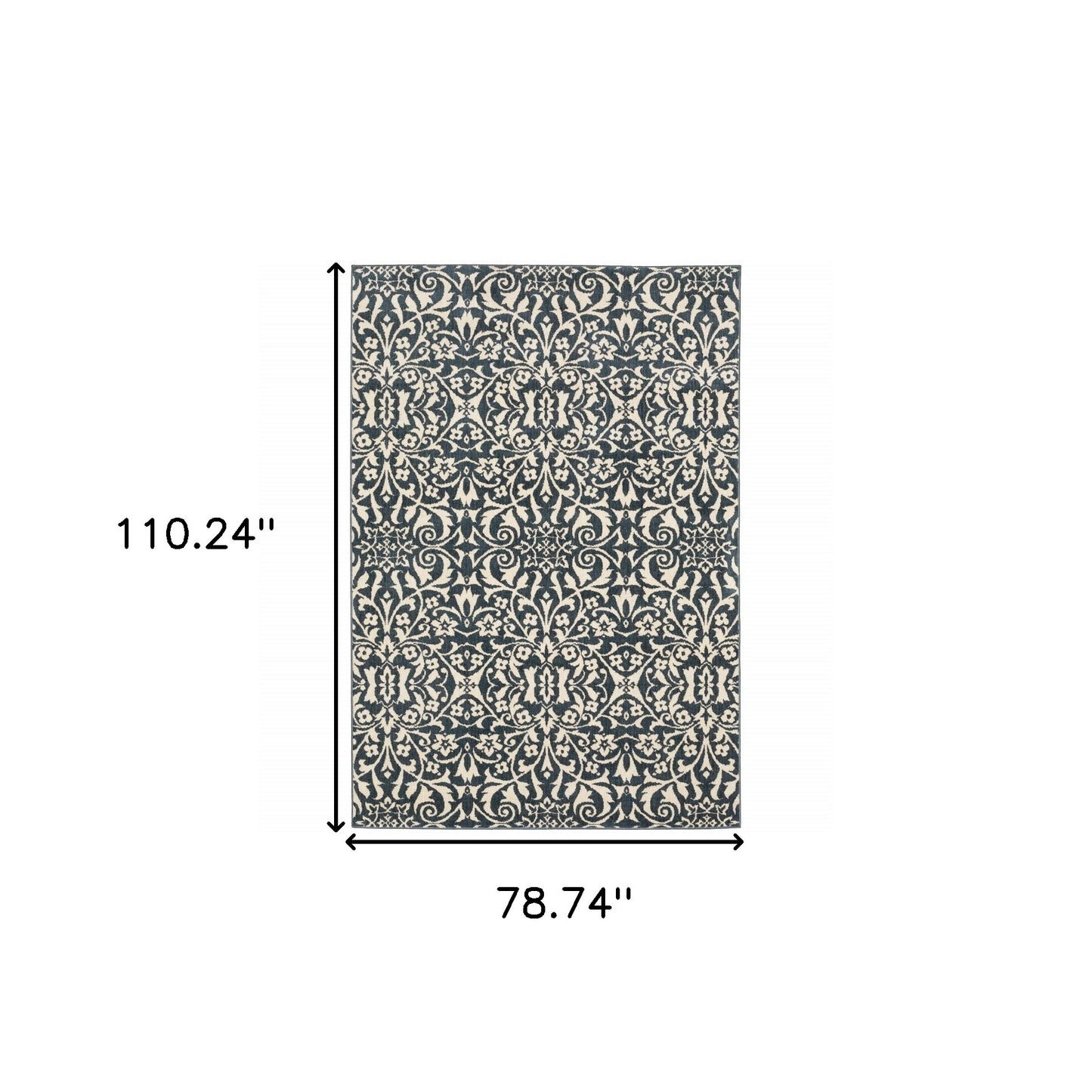 6' X 9' Blue And Ivory Floral Power Loom Stain Resistant Area Rug