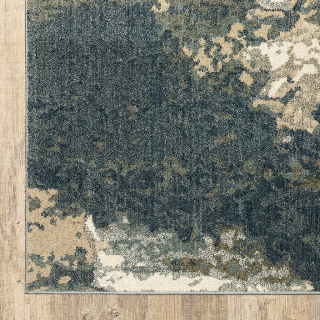 10' X 13' Beige Blue And Sage Abstract Power Loom Stain Resistant Area Rug