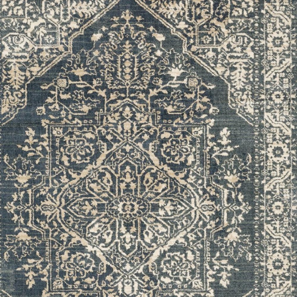 10' X 13' Beige Grey And Blue Oriental Power Loom Stain Resistant Area Rug