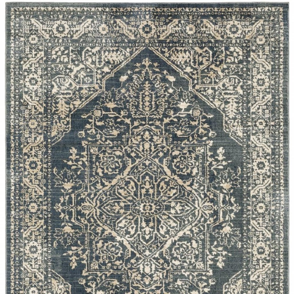 10' X 13' Beige Grey And Blue Oriental Power Loom Stain Resistant Area Rug