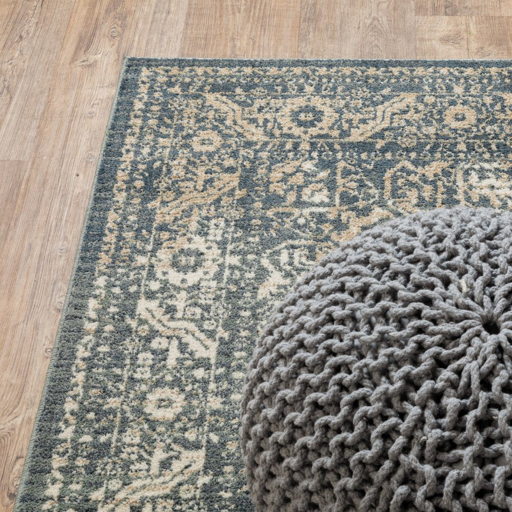 10' X 13' Beige Grey And Blue Oriental Power Loom Stain Resistant Area Rug