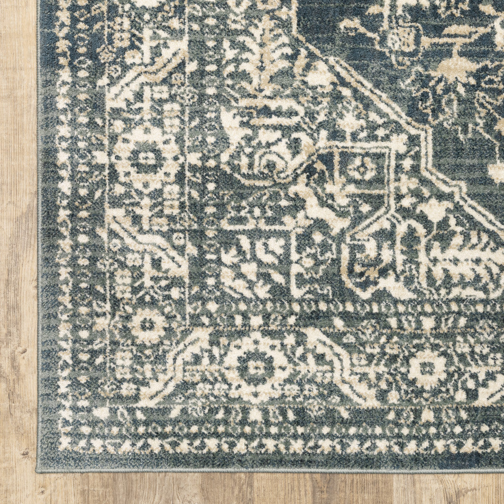 10' X 13' Beige Grey And Blue Oriental Power Loom Stain Resistant Area Rug