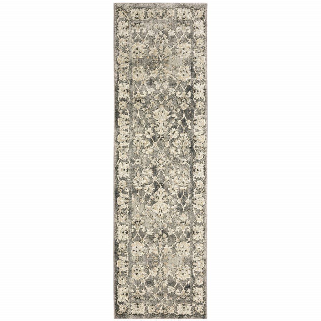 2' X 8' Grey Beige Tan And Brown Oriental Power Loom Stain Resistant Runner Rug