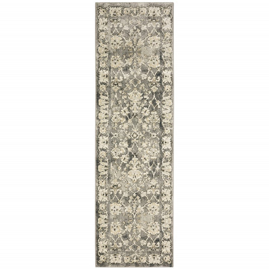 2' X 8' Grey Beige Tan And Brown Oriental Power Loom Stain Resistant Runner Rug