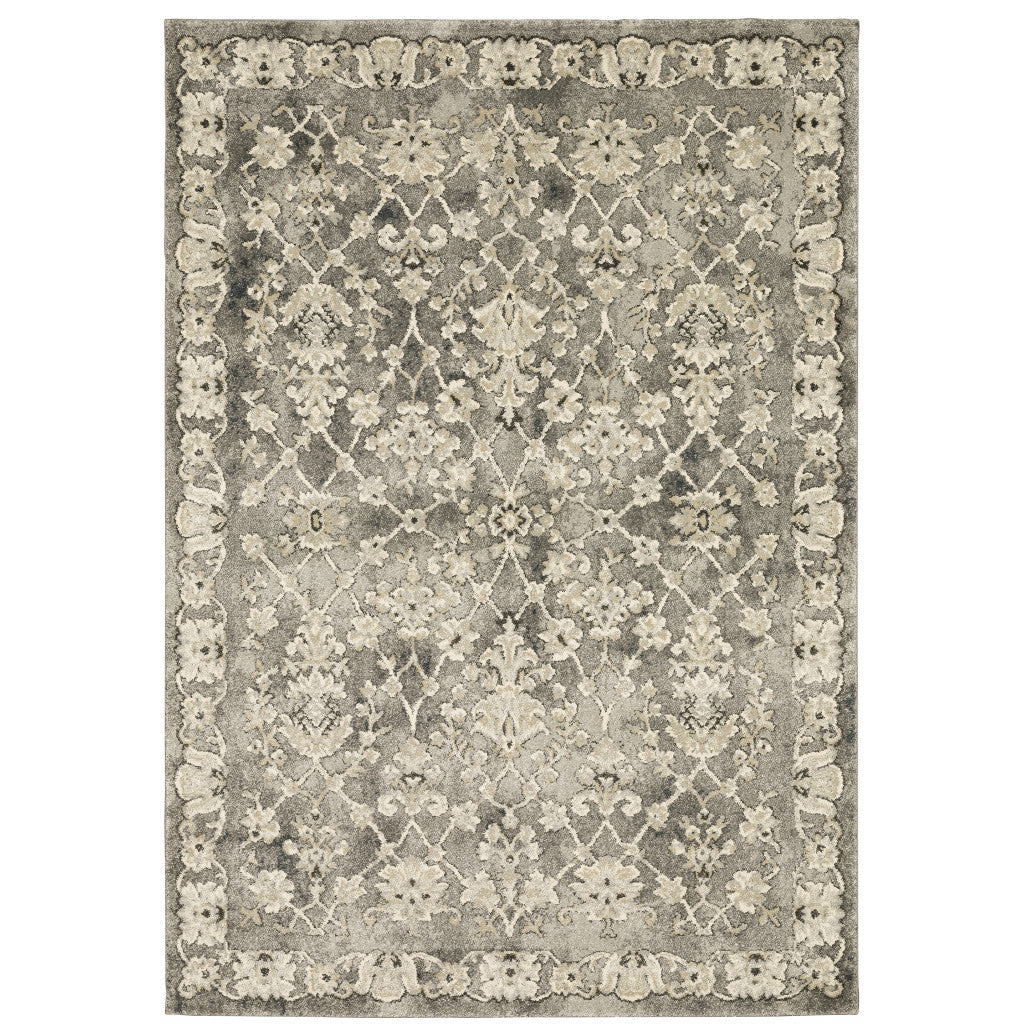 5' X 8' Grey Beige Tan And Brown Oriental Power Loom Stain Resistant Area Rug