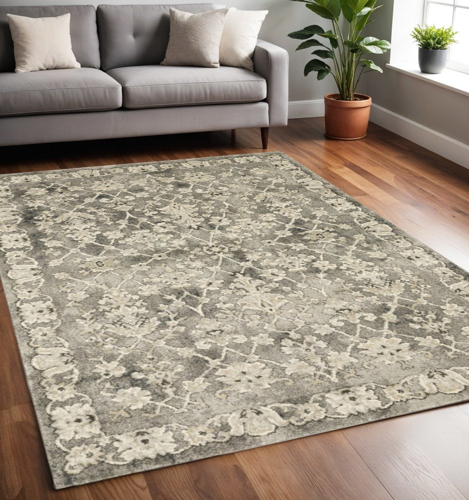 5' X 8' Gray And Beige Oriental Area Rug